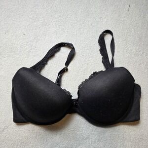 Soma Bra 36C Black Embraceable Push Up Lace Trim Underwire Padded